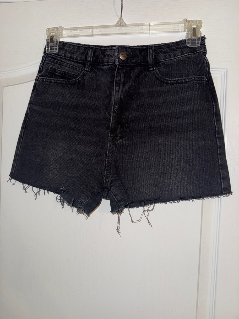 Zara Black Frayed Hem Denim Shorts